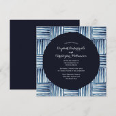 Modern Indigo Blue Stripe Waterverf Wedding Kaart (Voorkant / Achterkant)