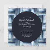 Modern Indigo Blue Stripe Waterverf Wedding Kaart (Voorkant)