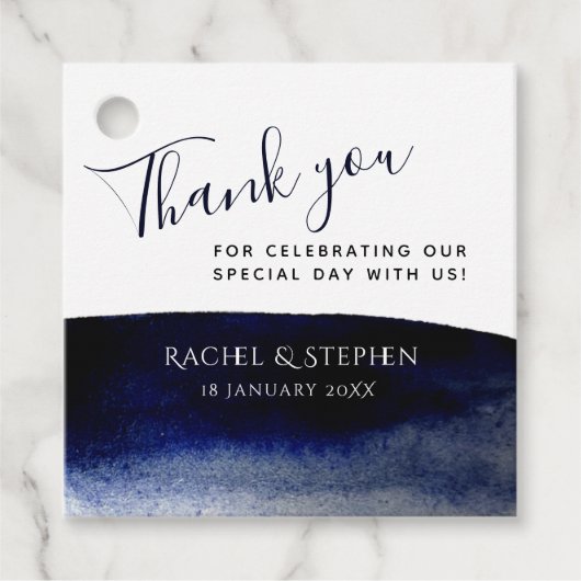 Modern Indigo Blue Waterverf Wedding Bedankt Bedankjes Labels (Voorkant)