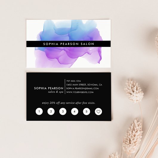 Modern Indigo Waterverf Blot Klantenkaartje