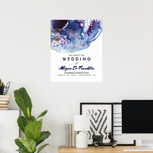 Modern Indigo Waterverf Weddenschap Welkomstteken Poster (Thuiskantoor)
