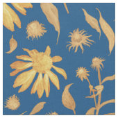 Modern Indigo Yellow Cone Flowers op Blue Stof (Close Up)