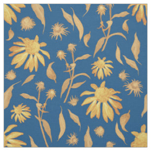 Modern Indigo Yellow Cone Flowers op Blue Stof