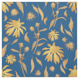 Modern Indigo Yellow Cone Flowers op Blue Stof