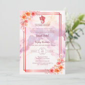 Modern Indisch Hindoe Bruiloft Ganesha Bloemmarmer Kaart (Staand voorkant)