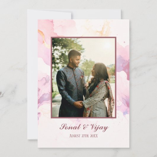 Modern Indisch Hindoe Bruiloft Ganesha Bloemmarmer Kaart (Achterkant)