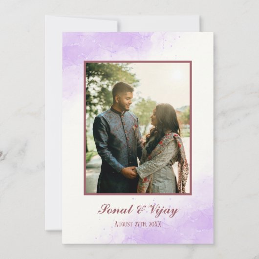 Modern Indisch Hindoe Bruiloft Ganesha Logo Paarse Kaart (Achterkant)