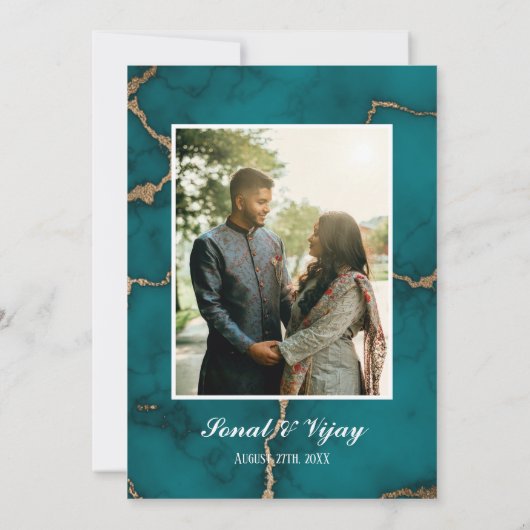 Modern Indisch Hindoe Bruiloft Ganesha Marmer Kaart (Achterkant)