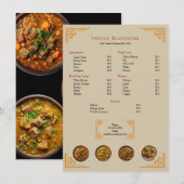 Modern Indisch restaurant gouden rand plat menu (Voorkant / Achterkant)