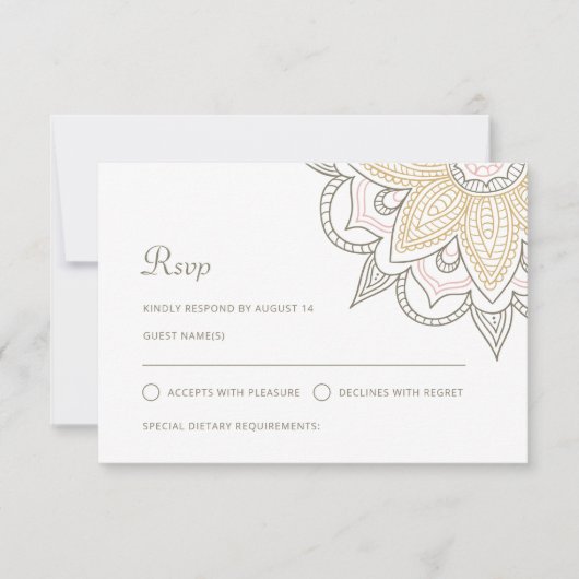 Modern Indische legant Mehndi Hindu Wedding RSVP Kaartje (Voorkant)