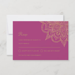 Modern Indische Luxury Roze Mehndi Hindu Wedding RSVP Kaartje