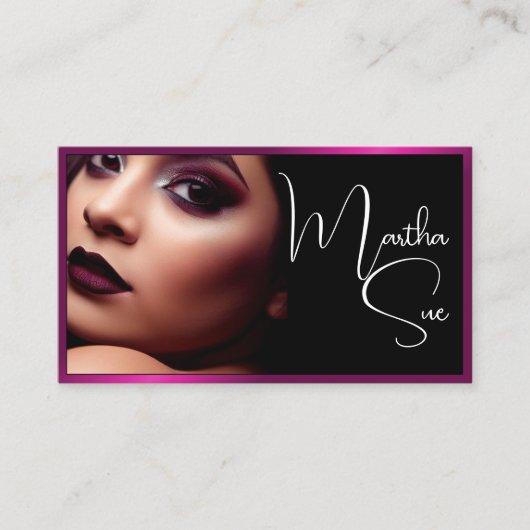 Modern Influencer Model Zwart en Roze Foto Afbeeld Visitekaartje (Voorkant)