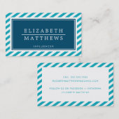 MODERN INFLUENCER stijlvolle border aqua navy wit Visitekaartje (Voorkant / Achterkant)