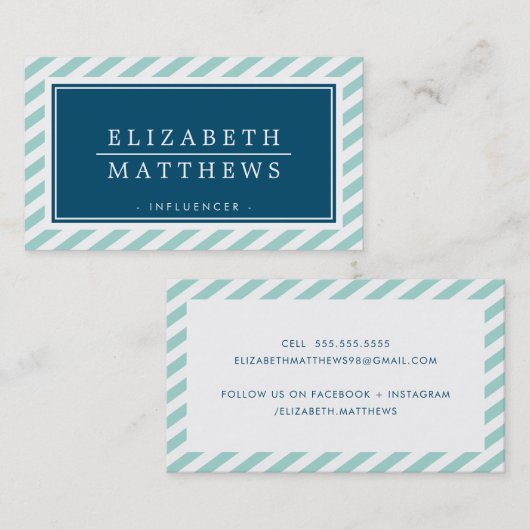 MODERN INFLUENCER stijlvolle rand mint marine wit Visitekaartje (Voorkant / Achterkant)