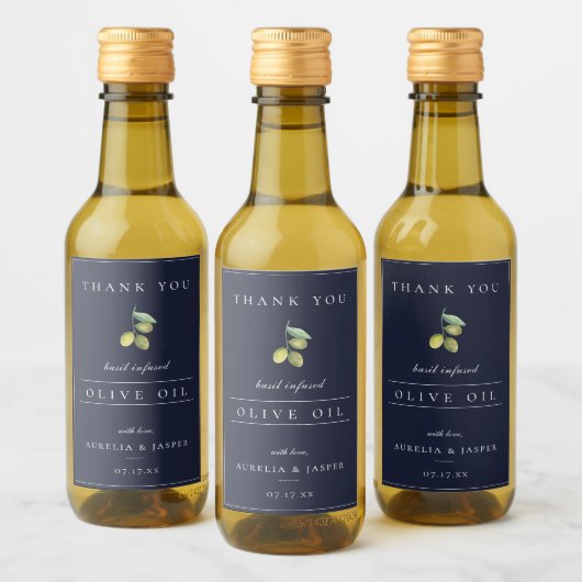 Modern Infused Olive Oil Thank You Label Blue Wijn Etiket (Flessen)