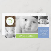 Modern Initiaal Baby Boy Geboorteaankondiging Aankondiging (Voorkant / Achterkant)