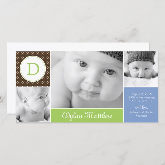 Modern Initiaal Baby Boy Geboorteaankondiging Aankondiging (Voorkant / Achterkant)