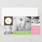 Modern Initiaal Baby Girl Geboorteaankondiging Aankondiging (Voorkant / Achterkant)