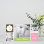 Modern Initiaal Baby Girl Geboorteaankondiging Aankondiging (Staand voorkant)