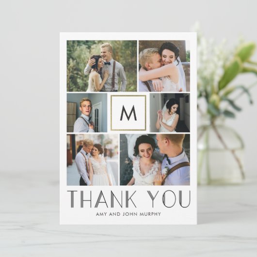 Modern Initiaal BEWERKBARE KLEUR bruiloft Dank u Bedankkaart (Staand voorkant)