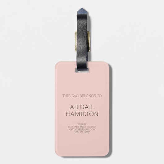 Modern Initiaal Black Bow Blush Pink Monogram Bagagelabel (Achterkant verticaal)