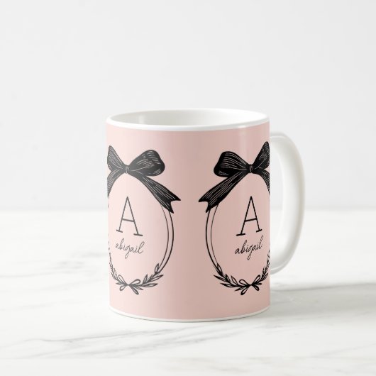 Modern Initiaal Chic Black Bow Blush Pink Monogram Koffiemok (Voorkant rechts)