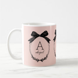 Modern Initiaal Chic Black Bow Blush Pink Monogram Koffiemok