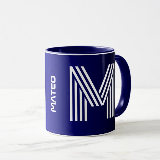 Modern Initiaal en naam | Uniek blauw zwart monogr Mok (Voorkant rechts)