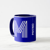 Modern Initiaal en naam | Uniek blauw zwart monogr Mok (Voorkant links)