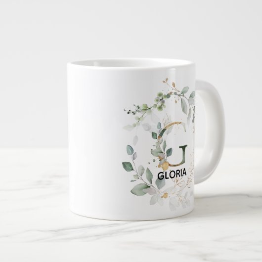Modern Initiaal "G" met naam Greenery Grote Koffiekop (Voorkant rechts)