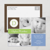 Modern Initiaal Geboorteaankondiging - blauw Aankondigingskaart (Voorkant / Achterkant)