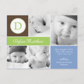 Modern Initiaal Geboorteaankondiging - blauw Aankondigingskaart (Voorkant)