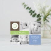 Modern Initiaal Geboorteaankondiging - blauw Aankondigingskaart (Staand voorkant)