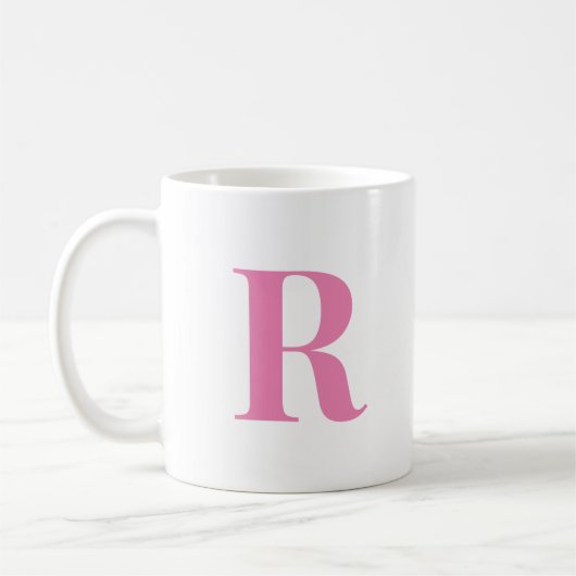 Modern Initiaal Letter Gepersonaliseerd Roze Monog Koffiemok (Links)