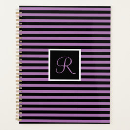 Modern Initiaal Letter Paarse en Zwart Gestreept Planner