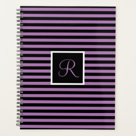 Modern Initiaal Letter Paarse en Zwart Gestreept Planner