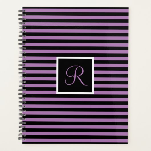 Modern Initiaal Letter Paarse en Zwart Gestreept Planner (Voorkant)