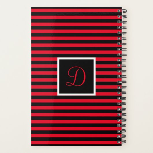 Modern Initiaal Letter Rood en Zwart Gestreept Planner (Achterkant)