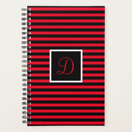 Modern Initiaal Letter Rood en Zwart Gestreept Planner (Voorkant)