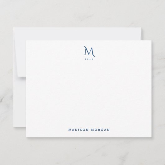 Modern Initiaal Letterpress Light Navy Blue Notitiekaartje (Voorkant)