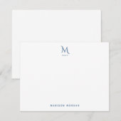 Modern Initiaal Letterpress Light Navy Blue Notitiekaartje (Voorkant / Achterkant)