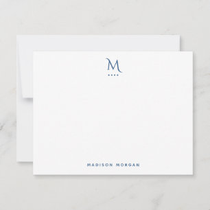 Modern Initiaal Letterpress Light Navy Blue Notitiekaartje