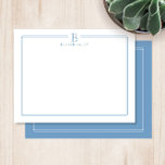 Modern Initiaal Lichtblauw Rand Stationery Notitiekaartje<br><div class="desc">Dit ontwerp heeft een dunne dubbele rand met ruimte voor een monogram en naam/tekst bovenaan. Klik op de aanpassingsknop als u de ontwerpelementen wilt aanpassen en/of de tekst verder wilt aanpassen! Variaties van dit ontwerp, extra kleuren en coördinerende producten zijn beschikbaar in onze winkel, zazzle.com/store/doodlelulu. Neem contact met ons op...</div>