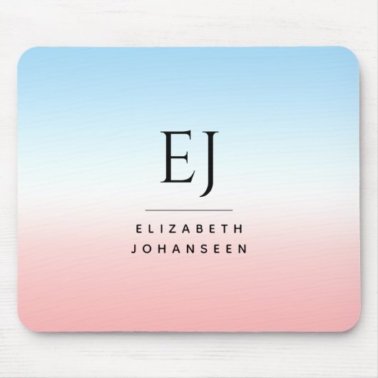 Modern Initiaal Monogram Blauw Roze Wit Gradient Muismat (Voorkant)