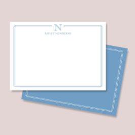 Modern Initiaal Monogram Blauwe Rand Briefpapier Notitiekaartje