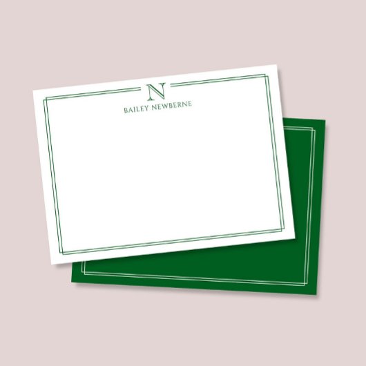 Modern Initiaal Monogram Groene Rand Briefpapier Notitiekaartje