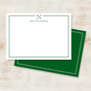 Modern Initiaal Monogram Groene Rand Briefpapier Notitiekaartje