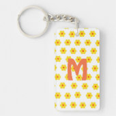 Modern initiaal monogram Retro Daisies Sleutelhanger (Voorkant)
