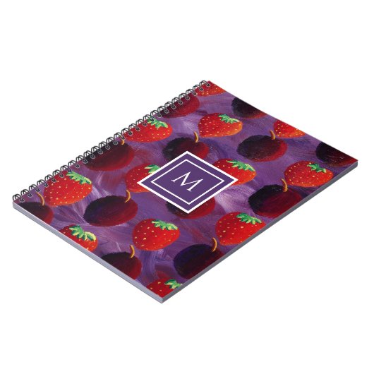 Modern Initiaal Monogram Zomerfruit Patroon Notitieboek (Linkerzijde)