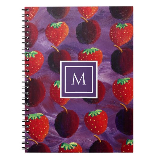 Modern Initiaal Monogram Zomerfruit Patroon Notitieboek (Voorkant)